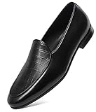 GIFENNSE Men's Dress Shoes Slip-On Loafers Leather Formal Shoes 12US Black