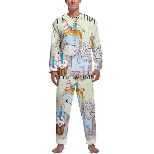 Ensemble de pyjama homme haut et bas manche longue motif licorne pour vêtement de nuit