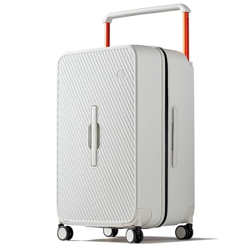 mixi 26 Inch Large Checked Luggage Suitcase with Spinner Wheels Upgrade Wide Handle PC Hard Shell Rolling Travel Suitcase with TSA Lock, Smoke White