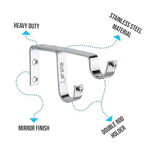 Image of Arena Designer Double Curtain Bracket Rod Supports for Doors and Windows with Chrome Finish for 1 Inch Pipe with Curtain Pipe Cap Double Rod Holder for Wall (Pack of 10)