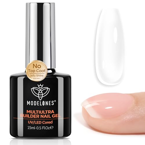 Image of modelones Builder Nail Gel, Ultra Clear Builder for Nails No Top Coat Needed, Glossy Jelly Finish, C-Curve Sculpting, 9-in-One LED Lamp Cured Color Gel Polish for Quick Diy Salon No-Wipe