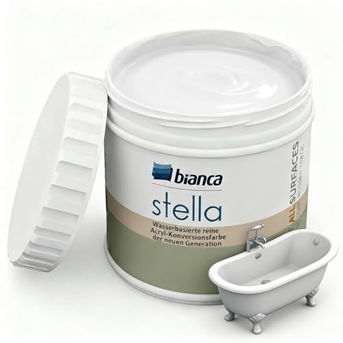 Bianca Stella Badewannenlack Ohne Schleifen - Wasserbasierter Parfümierter Sanitärlack für Badewanne Waschbecken Duschwanne & Emaille - Weiß Glänzend Kratzfest Hochdeckend 500ml