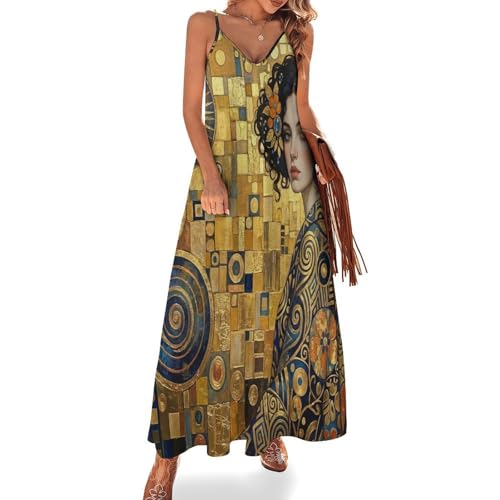 Robe longue imprimé peinture huile avec taille élastique anti-compression