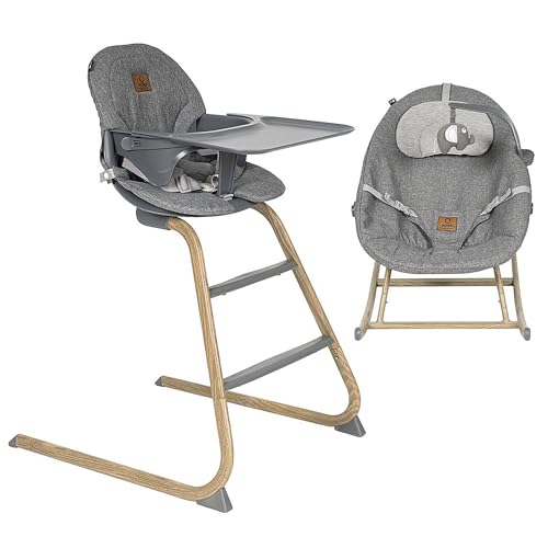 Olmitos - Trona bebé evolutiva 4 en 1 AURA regulable con hamaca alta, balancín, trona y silla alta – desde nacimiento 0+ hasta 12 años – silla infantil multifunción (Gris)