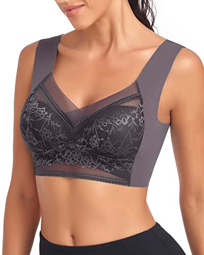Image of WOWENY Seamless Lace Bras for Women Wirefree Comfortable Mesh Padded Soft Back Smoothing Bra