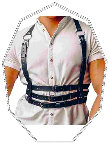 Fstrend Men's Chest Harness Faux Leather Shoulder Strap Belt Black Fashion Rave Body Accessory