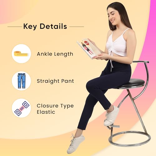 Image of ON&ON Women's Cotton Stretchable Slim Fit Straight Pants Trouser for Casual Wear and Office Wear