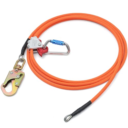 Image of 8ft Steel Wire Core Flipline, 3300Lbs Arborist Positioning Lanyard Kit | 1 /2 inch FlipLine Tree Climbing Gear with Triple Lock Carabiner, Steel Swivel Snap & Rope Grab for Tree Climbing Fall Protection