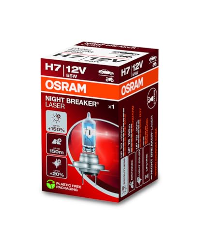 Osram NIGHT BREAKER LASER H7, +150% mehr Helligkeit, Halogen-Scheinwerferlampe, 64210NL, 12V PKW, Faltschachtel (1 Lampe)