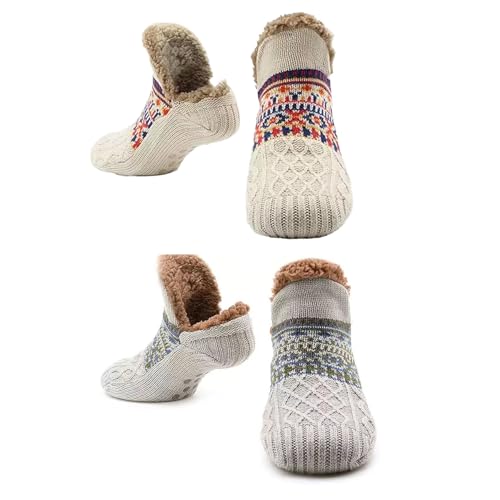 Image of Slipper Socks for Adults Women Men Non Slip Warm House Socks with Grips Winter Thick Fuzzy Cabin Thermal Socks Cozy Gifts for Husband Wife