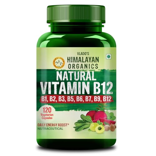 Vlado's Himalayan Organics Plant Based Vitamin B12 Supplement | B1,B2,B3,B5,B6,B7,B9,Moringa| Boost Energy Level | Good For Digestion And Nerve Health | Glowing Skin For Men & Women - 120 Vegetarian Capsules