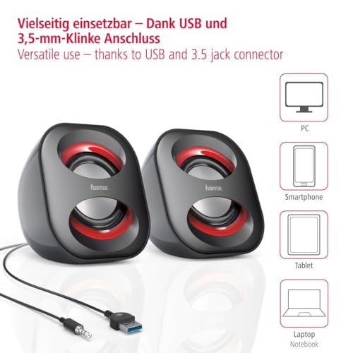 Hama Casse Sonic Mobil 183 Per Notebook, Rms 2X1.6W, Connessione Usb, Nero/Rosso - 3