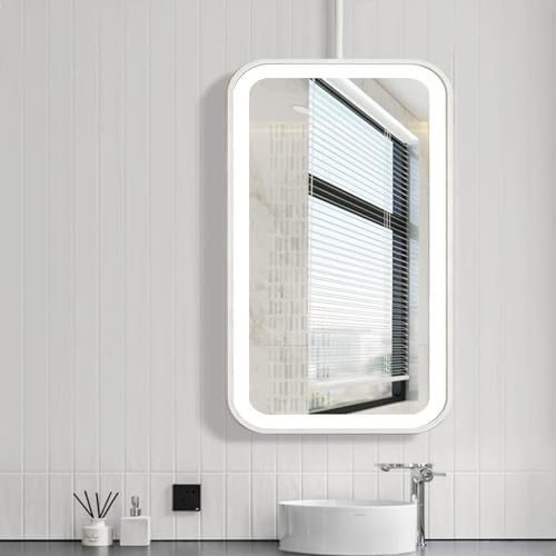 Espejo suspendido en el techo｜Espejos de baño LED con luces｜Espejo montado en el techo con marco de metal Espejos de tocador de pared grandes para sala de estar Entrada Dormitorios(40cmx70cm)