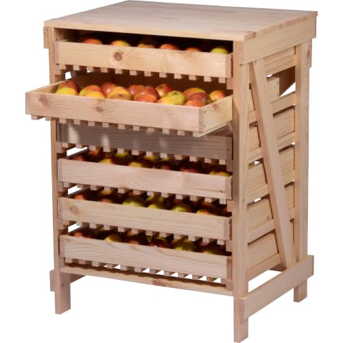 dobar Green Label 29024FSCe Apfelstiege mit 6 Schubladen | Obsthorde aus Massivholz | Vorratsregal für Lebensmittel | Apfelkiste | Obstkiste | 51 x 40 5 x 70 5 cm | Massiv Kiefer Natur