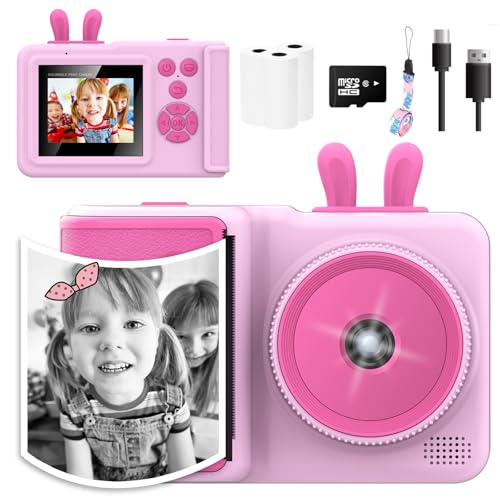 Kids Camera Instant Print, Christmas Birthday Gifts for Girls Boys, Children Digital Camera with Mirco SD Card, 1080P Video Toddler Print Camera, Portable Kids Toys for Girls Age 3-12 Pink