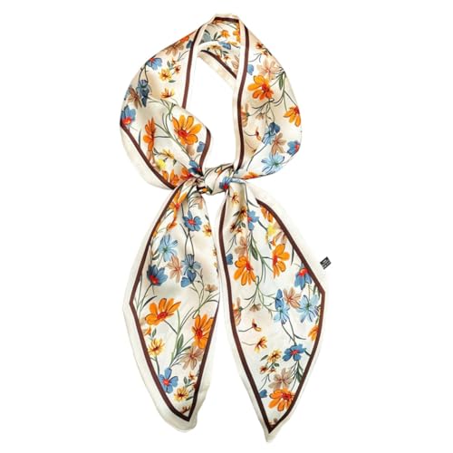 Image of PALAY Silk Feel Neck Scarf for Women Stylish Narrow Print Hair Scarf, Ladies Satin Head Scarves for Suit Blazers Shirt (13x150cm)