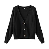 TASAMO Women's Long Sleeve Knit Sweater Open Front Cardigan Button Loose Outerwear (Large,Black)