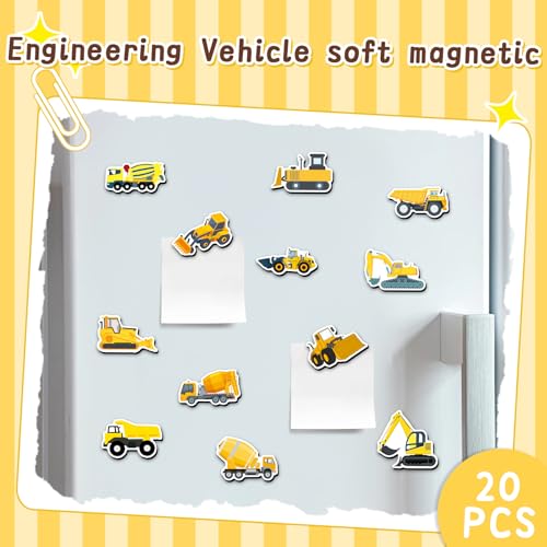 20 PCS Engineering Vehicle Theme Fridge Magnets, Eco-Friendly ABS Material with Strong Neodymium Magnet Core, Suitable for Kids & Adults, Perfect for Fridge, Computer, Luggage, Skateboard