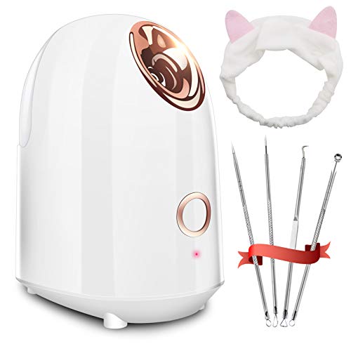 Gerylove Steamer for Face Nano Ionic Facial Steamer with Warm Mist Humidifier Stainless Steel Skin Kit and Hair Band Steamer for Unclogs Pores Moisturizing Cleansing Pores