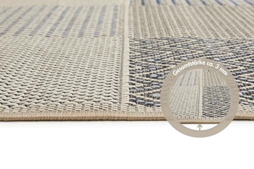 andiamo In- & Outdoor Teppich wetterfest und wasserdurchlässig Flachgewebe Kurzfloor 160 x 230 cm Beige-blau