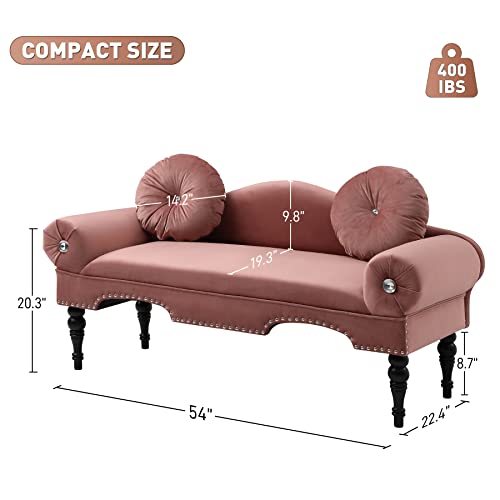Damaifrom 54" Mid-Century Velvet Upholstered Loveseat Sofa Couch With Armrest And 2 Pillows Accent Bedside Entryway Bench Sofa Chaise Lounge Sofa Love Seat For Bedroom, Living Room Office (Rose) #TOP2