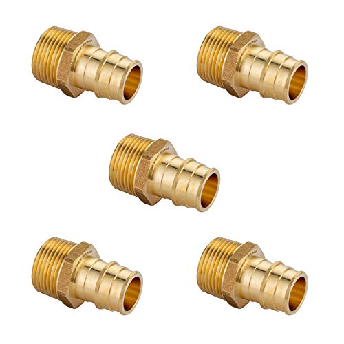 (Pack Of 5) Efield Pex A Full Flow Expansion Brass Fitting 1/2"X 1/2" Male Npt Adapter, Astm F1960 #TOP1