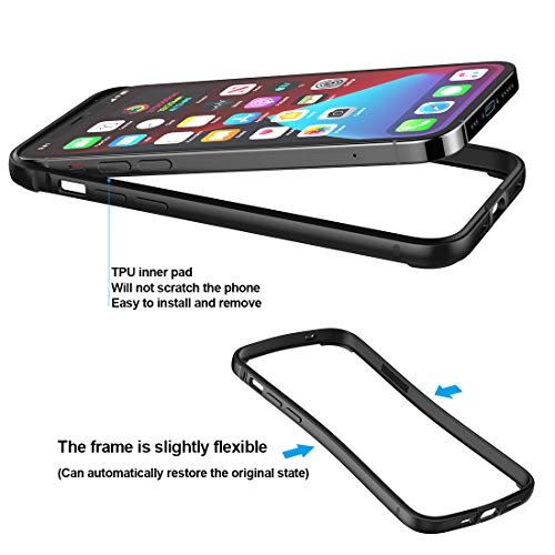 Bumper Case For Iphone 12 Pro Max, Slim Phone Case With No Back [Soft Tpu + Metal Frame] [No Signal Interference] [Support Wireless Charging] [With Screen Protector] For Iphone 12 Pro Max, Black #TOP6