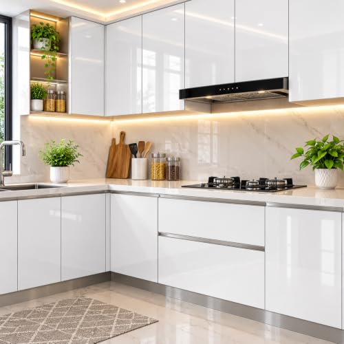 Image of HOME13 White Contact Paper Glossy Peel and Stick Wallpaper for Countertops White Wall Paper Self Adhesive Removable Waterproof for Kitchen Cabinet Decorative Vinyl Paper(20x80 Inch)