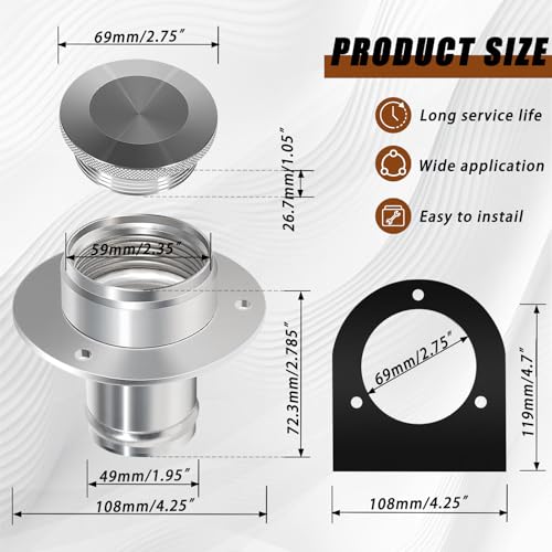 YOMIRACING 17-2530 Fuel Filler Neck - Billet Aluminum Gas Cap, Weld-On Bracket for 2\'\' Hose | Boat/ATV/Truck - Thumbnail 3