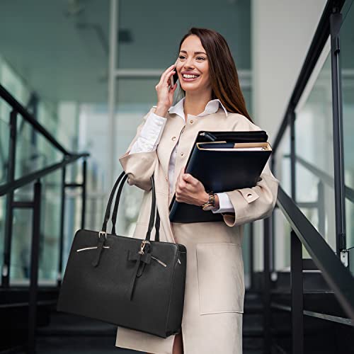 Lovevook Laptop Tote Bag For Women, Waterproof Pu Leather Work Computer Satchel Bags 15.6 Inch Briefcase Bag With Usb Charging Port Office Shoulder Messenger Purse 3 Pcs Set, Black #TOP7