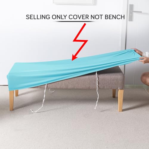 Image of HOKIPO 'SereneSolids' 140 GSM Polyester Blend Stretchable Dining Bench Slipcover, Sky Blue (AR-6245-SBL)