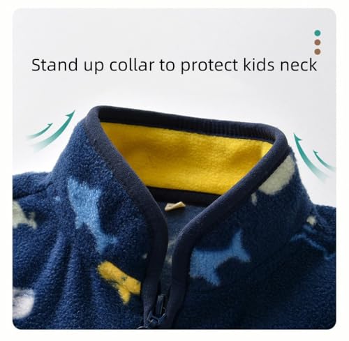 Kids Boys Dinosaur Printed Polar Fleece Jacket Long Sleeve Lightweight Zip Up Outwear Coat Autumn Clothes Outfits3
