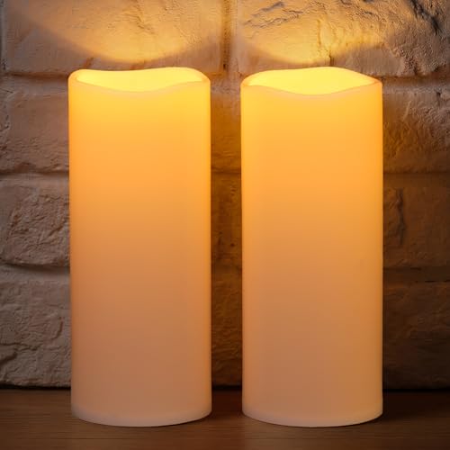 Image of NURADA Large Outdoor Solar Candles Waterproof - 12 inch x 5 inch Rechargeable Solar Powered Flameless LED Pillar Flickering Candle for Patio Porch Lanterns Decor - Ivory White