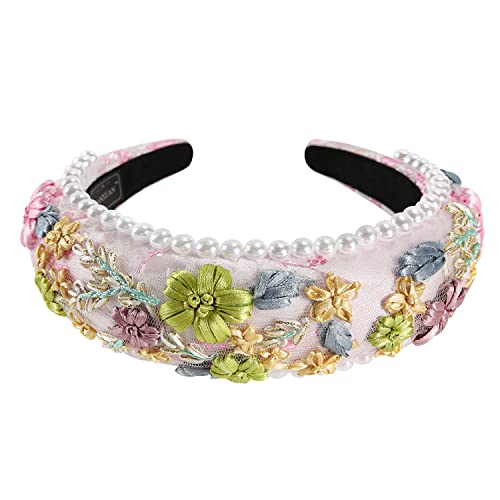 Qianxuan Solid Color Wide Headbands For Women Diamond Rhinestone Headbands For Women Top Knot Headband Crystal Handmade Pearl Girls Hair Accessories Glisten Fashion Embroidered Padded Hairband #TOP6
