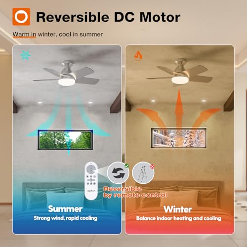 Image of addlon Ceiling Fans with Lights, 32 inch Low Profile Ceiling Fan with Light and Remote Control, Flush Mount, Reversible, 3CCT, Dimmable, Quiet, Silver Small Ceiling Fan for Bedroom Indoor /Outdoor Use