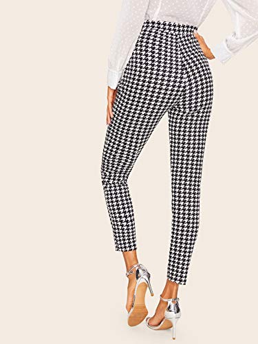 Sweatyrocks Women's Casual Houndstooth Stretchy Cropped Work Pants With Pocket Black White-1 M #TOP1