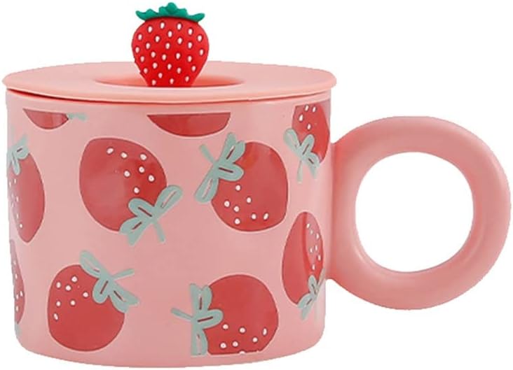 400ml Fruit Mug Couple Ceramic Cup Girl Cute Water Cup With Lid Breakfast Cup Home Coffee Cup(Black)
