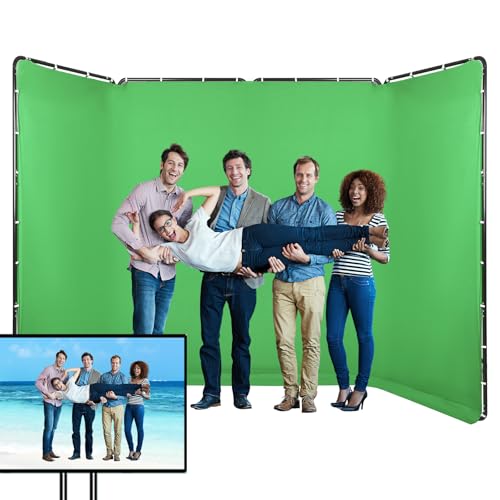 GSKAIWEN Telón de Fondo de Pantalla Croma Verde 2,4 x 4m (7.87 x 13.12ft Kit Portátil de Soporte para Fondo de Color Grande, Grabación de Vídeo en Estudio Fotográfico, Transmisiones en Vivo, Fiestas