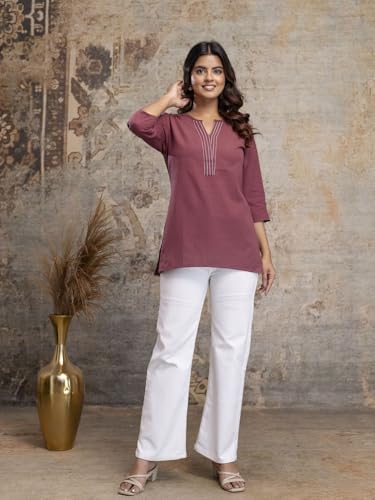 Image of Elegant Short Kurti for Women - 3 /4 Sleeves | Round Neck | (S to XXL)