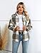 FindThy Women's Warm Sherpa Lined Fleece Plaid Flannel Shirt Jacket Button Down Fuzzy Shacket(0466-GreyKhaki-L-RD)