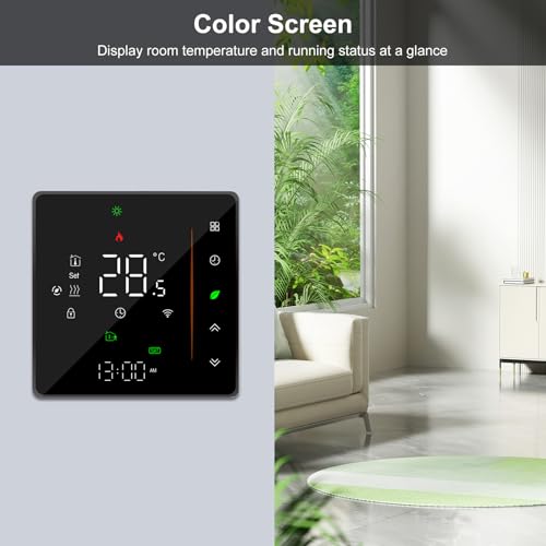 Thermostat WiFi Intelligent Chauffage au Sol Eau Programmable LED Noir