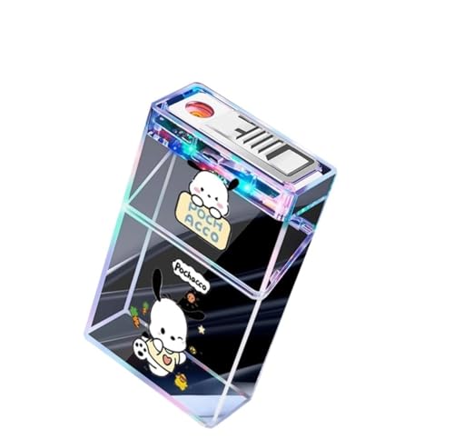 2024 ライター付き透明充電式シガレットケース、防風フレームレスタングステンライター、カラフルなライト付き 2-in-1 USB 充電式ライター、20 大容量シガレットケース、男性へのギフト (Color : A)