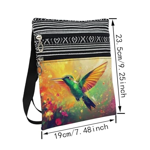 Floral Hummingbird Messenger Bag Small Ethnic Pattern Printed Adjustable Strap Crossbody Zipper Bag Floral Hummingbird Phone Bag Wallet Cute Shoulder Handbag for Women Friends -42