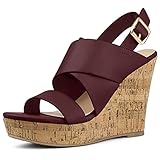 Allegra K Women's Strappy Platform Wedge Burgundy Sandals 8 M US