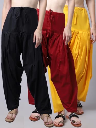 Image of Pistaa's Women's Regular Fit High Rise Combo of 3 Solid Pure Cotton Patiala Salwar