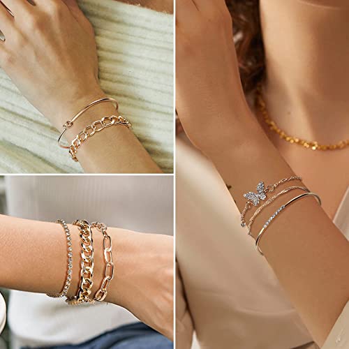 JeryWe 46 Stück Schmucksets für Damen mit 3 PCS Halskette 12 Stück Armbänder 9 Stk. Achsschenkel Ringe 10PCS Ear Cuff Ohrklemme Ohrringe und 12 Stk Vergoldete Ohrringe Schmuck-accessoires – Bild 2