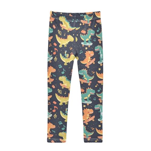 Dinosaurs Riding Skateboards Girls' Leggings Toddler Doodles Musical Notes Stars Kids Yoga Pants Dance Active Tights 4T Multi