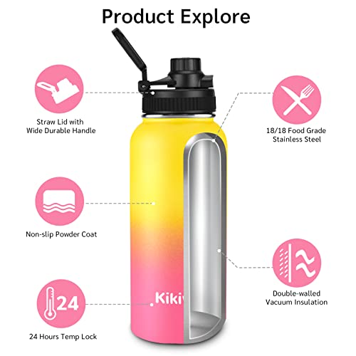 Insulated Water Bottle With Straw, Sports Water Bottle 1 L, Reusable Vacuum 18/8 Stainless Steel Flask Thermos, Modern Wide Mouth Double Walled Simple Mug, Keeps Hot & Cold (32 Oz, Yellow & Peach) #TOP1