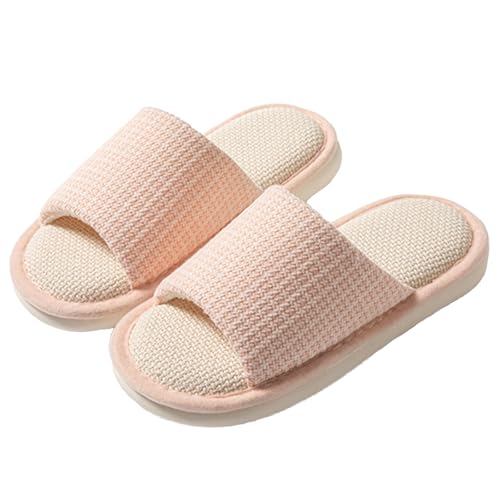Women's Linen Slippers Cloth Slippers Soft Thick Soled Slippers Open Toe Slip On Bedroom Shoes With Memory Foam