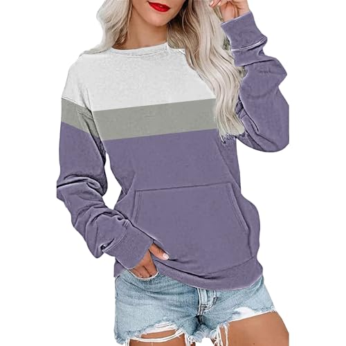Loose Tank Tops For Women GUTOUWAN Pullover Women's Dresses Crew Neck Comfortable Pullover Fashion Soft Sporty Colour Block Pullover Women's Crop Long Sleeve Winter Metallic Top (White, XL)